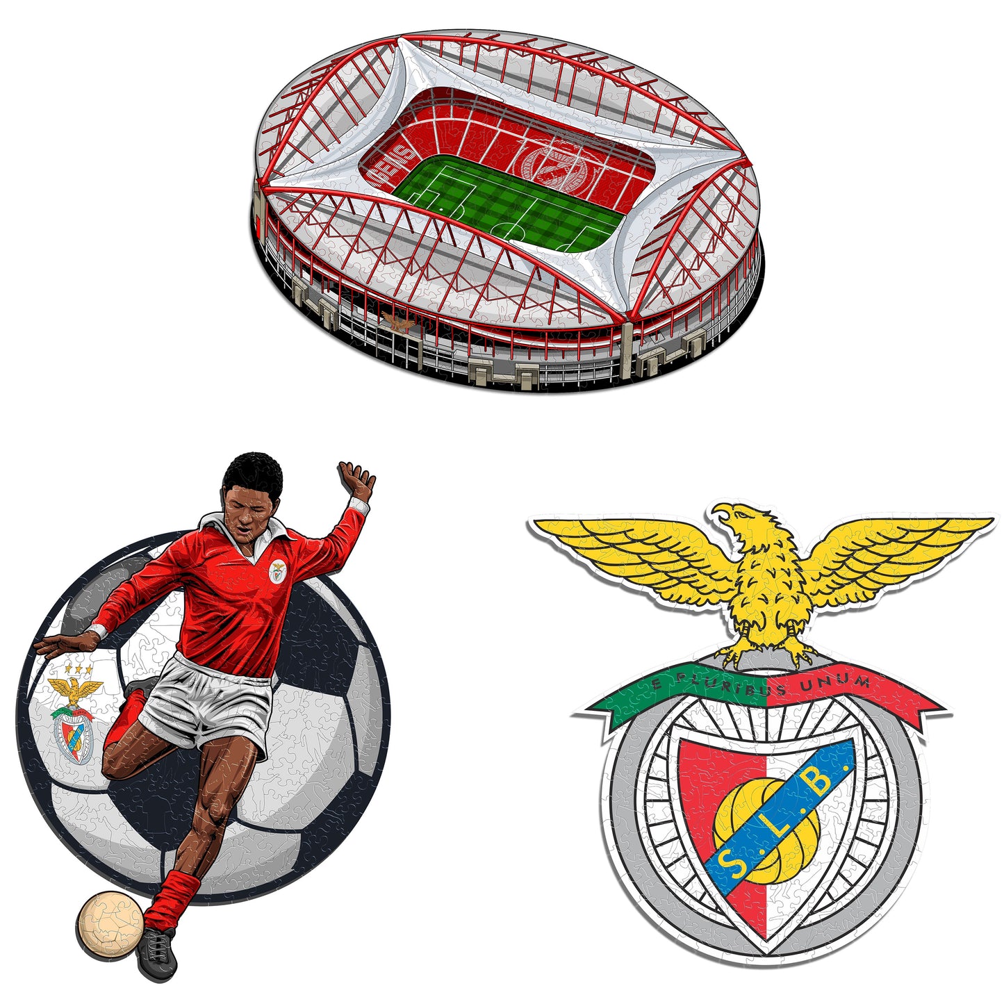 3 PACK SL Benfica® Logo + Eusebio + Estadio