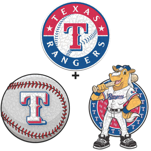 Pacote com 3 unidades de beisebol Texas Rangers™ + logotipo principal + mascote