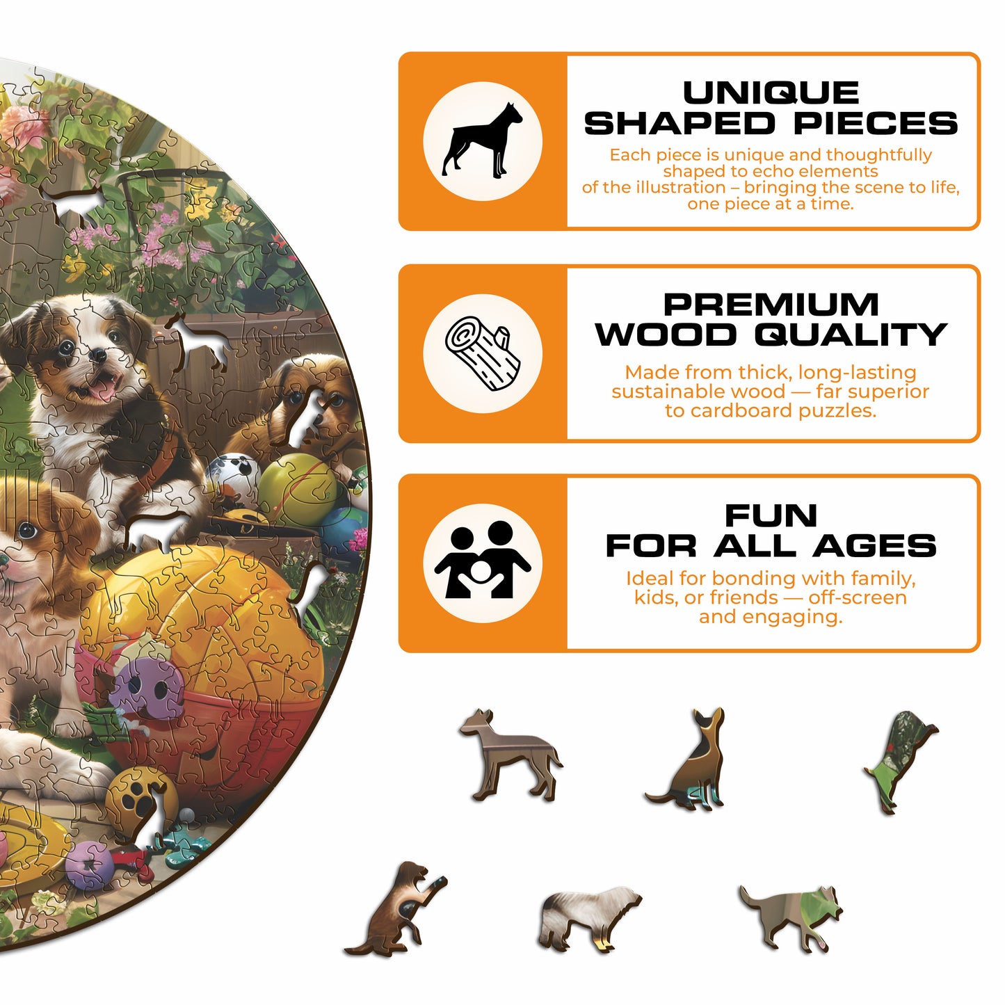 庭の子犬 - 木製パズル