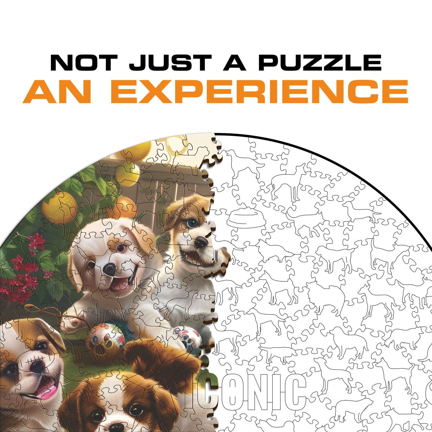 庭の子犬 - 木製パズル