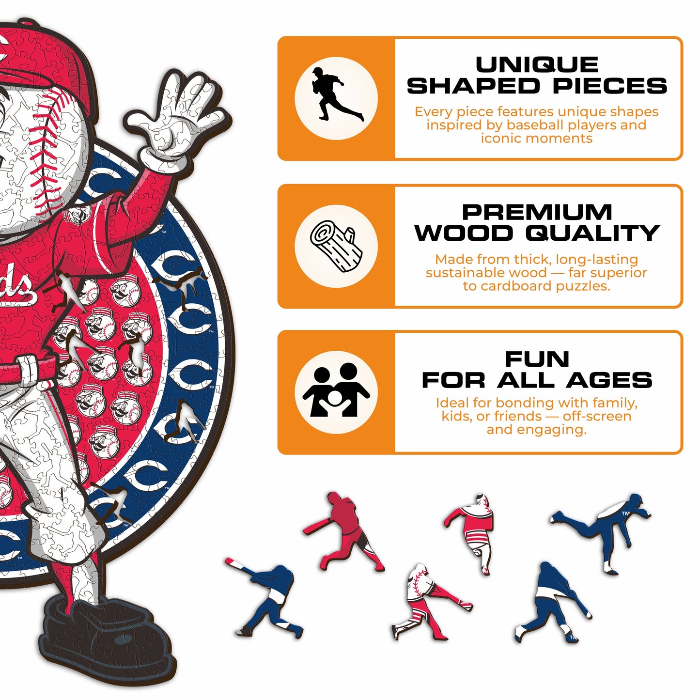 Mascote Cincinnati Reds™ - Quebra-cabeça de madeira