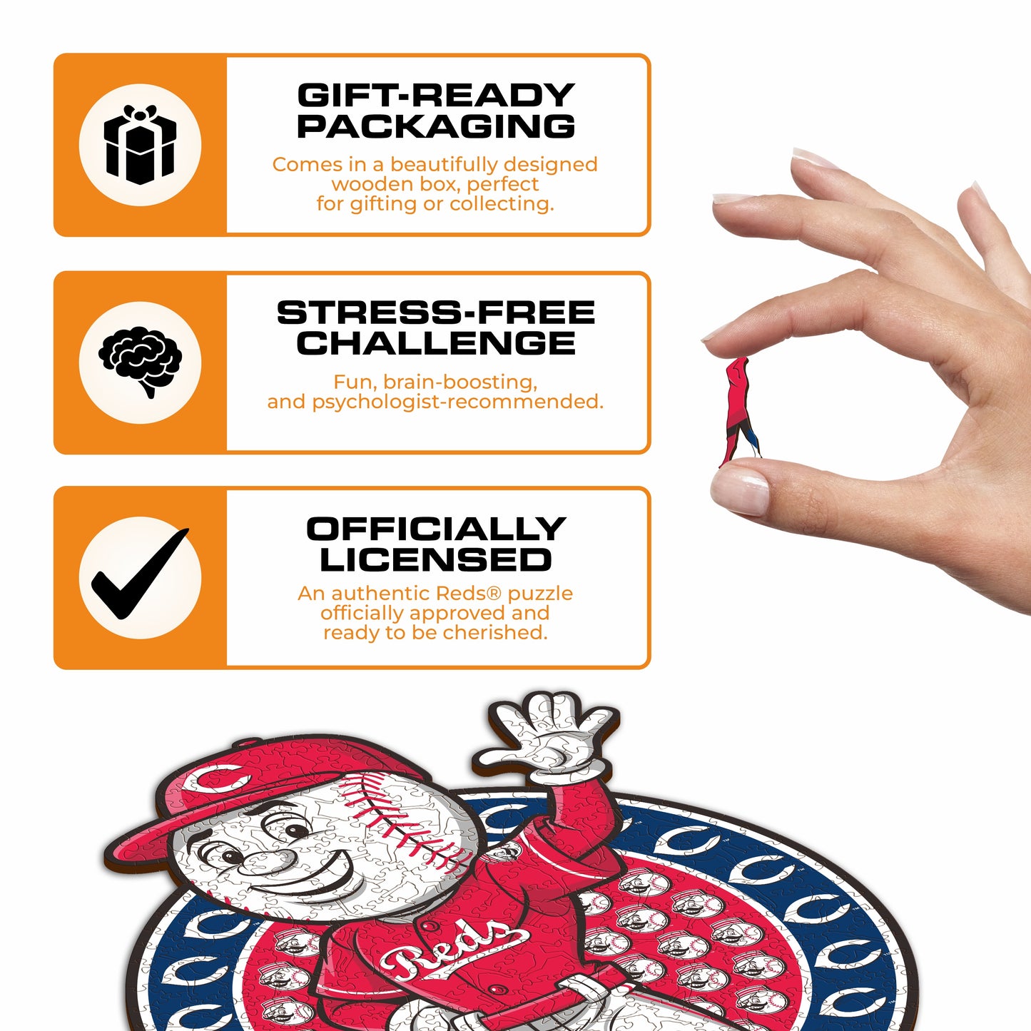 Mascote Cincinnati Reds™ - Quebra-cabeça de madeira