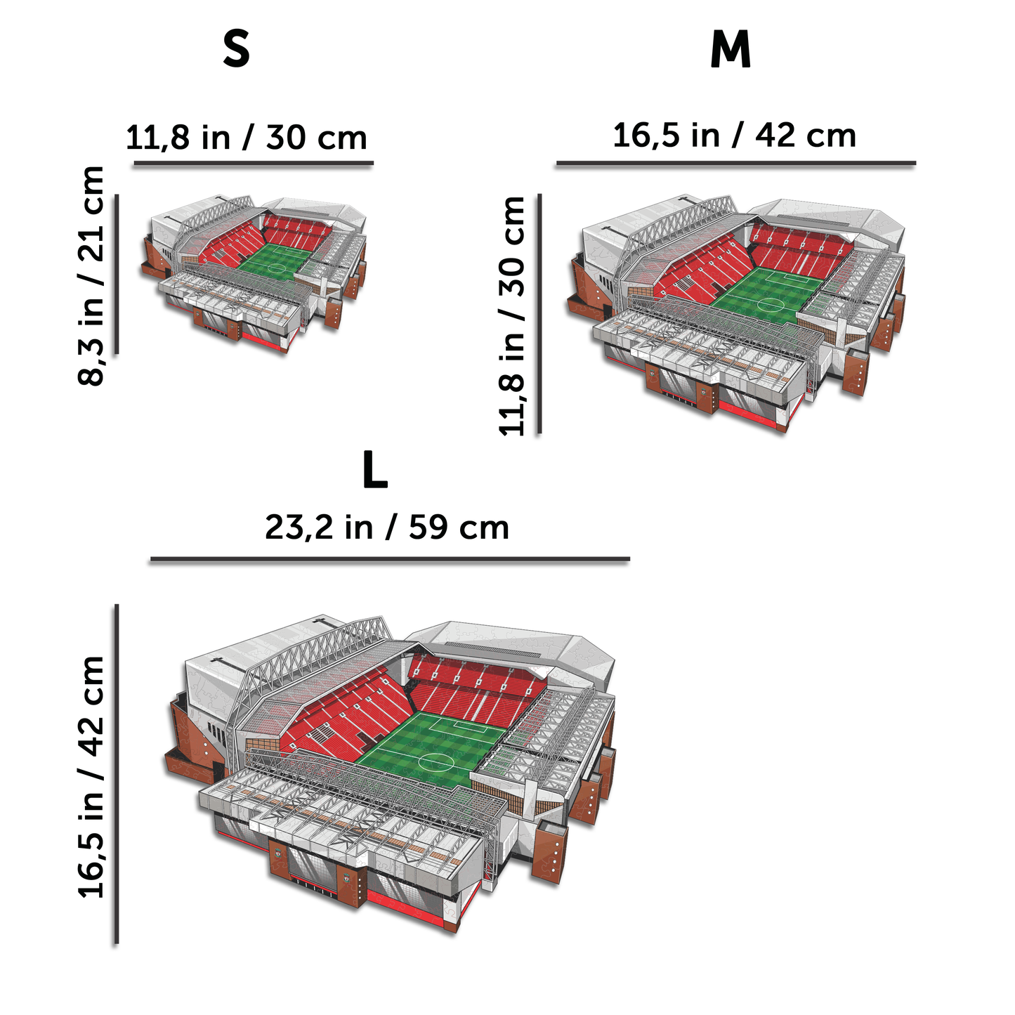 Pacote com 3 logotipos do Liverpool FC® + Liver Bird + Estádio Anfield
