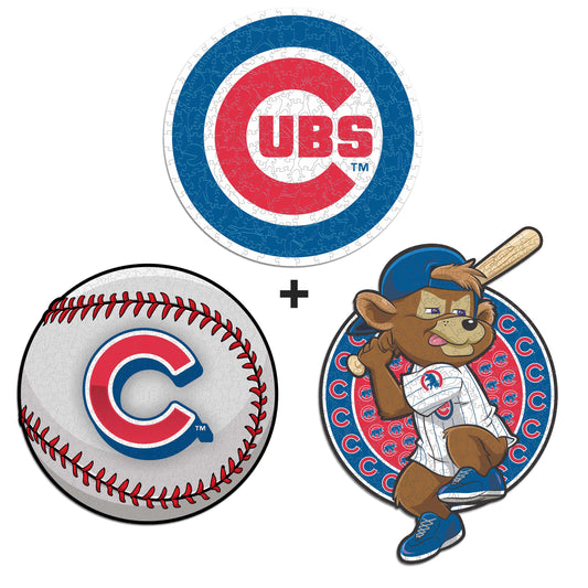 Pacote com 3 unidades de beisebol Chicago Cubs™ + logotipo principal + mascote