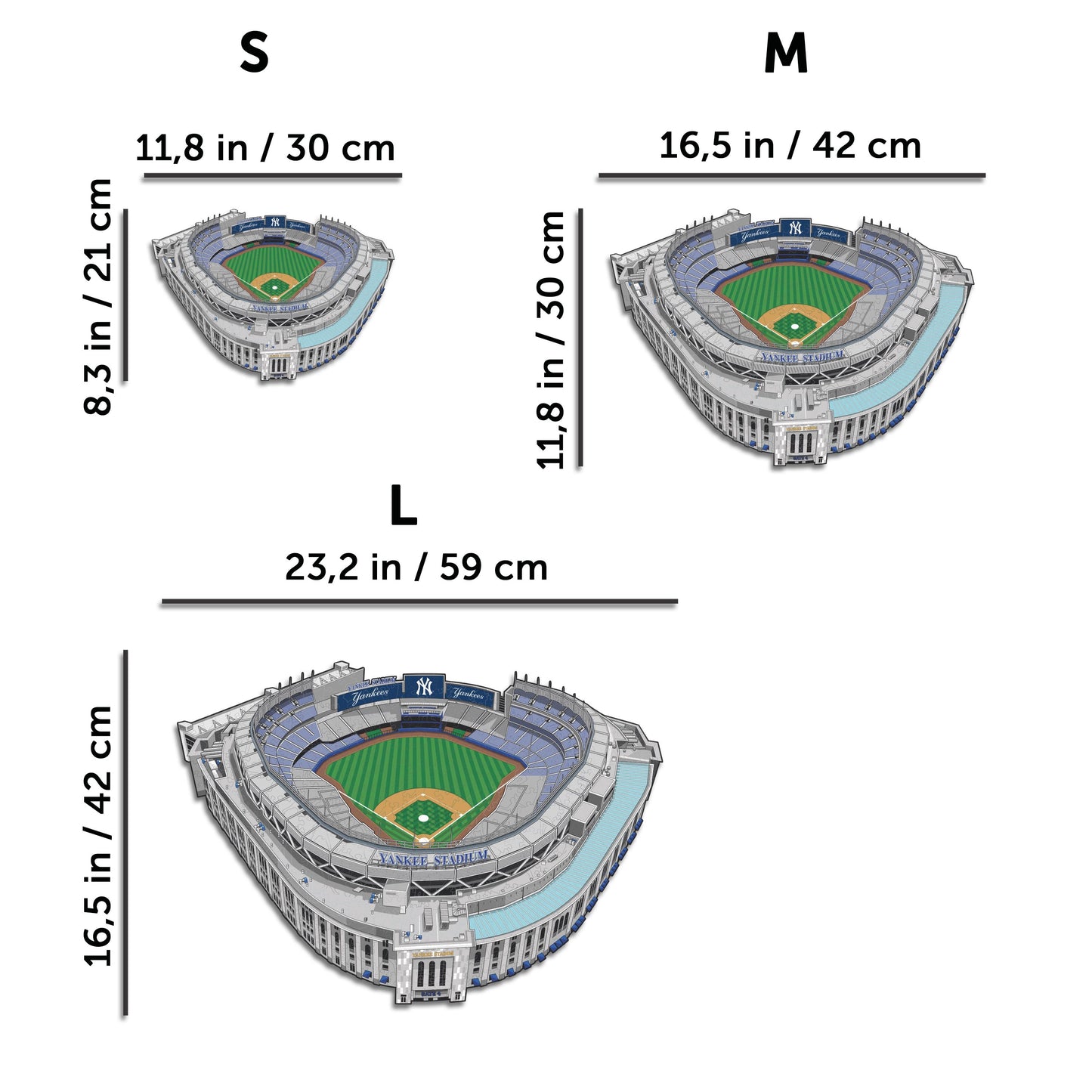 Pacote com 3 bolas do New York Yankees™ + logotipo principal + estádio