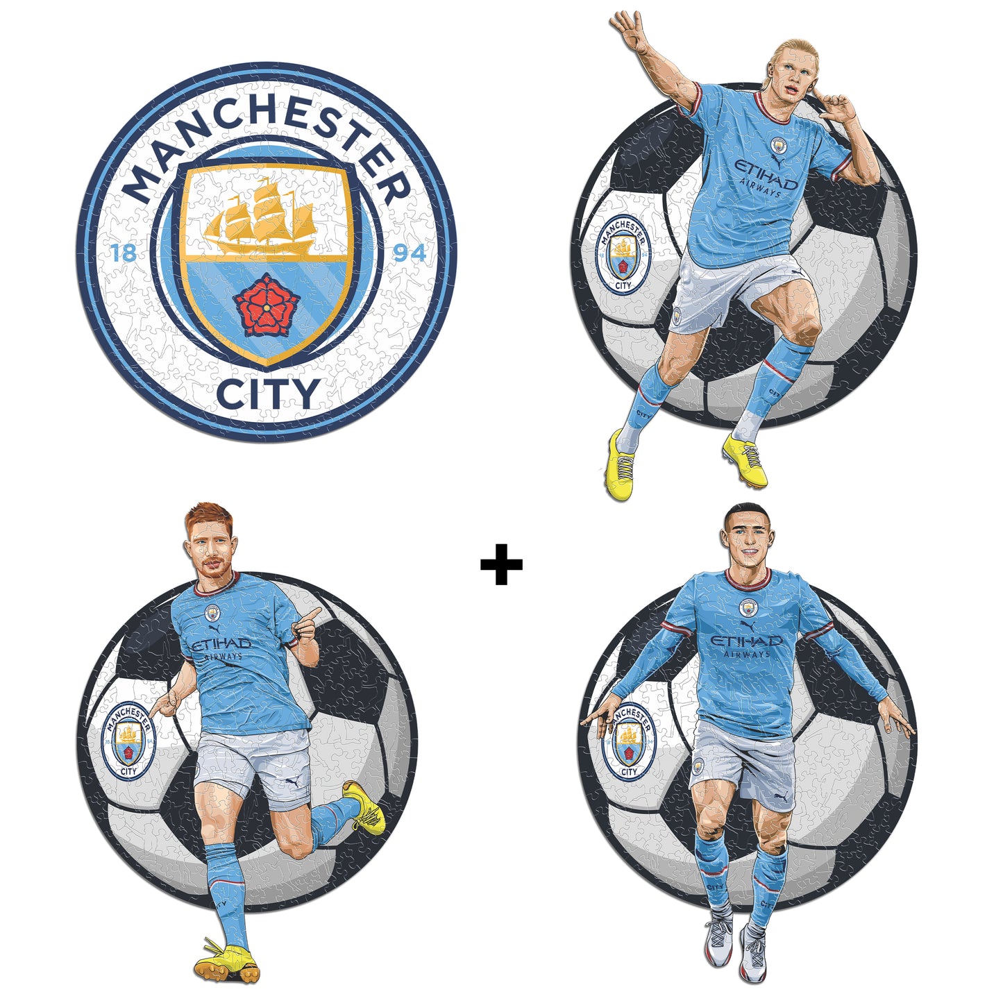 4 PACK Manchester City FC® Logo + Haaland + De Bruyne + Foden