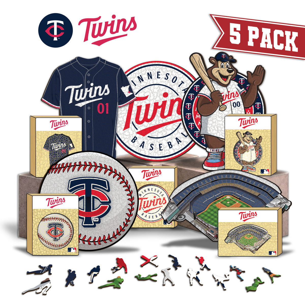 Pacote com 3 unidades de beisebol Minnesota Twins™ + logotipo principal + mascote 
