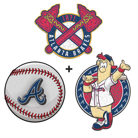 3 PACK Atlanta Braves™ Baseball + Double Tomahawk Logo + Mascot