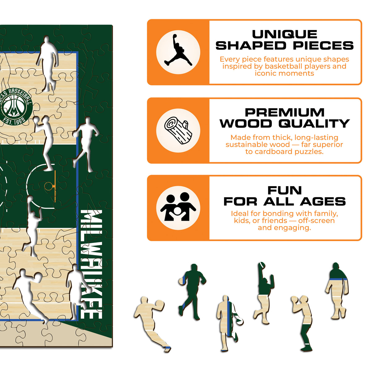 Milwaukee Bucks™ Court Wooden Puzzle