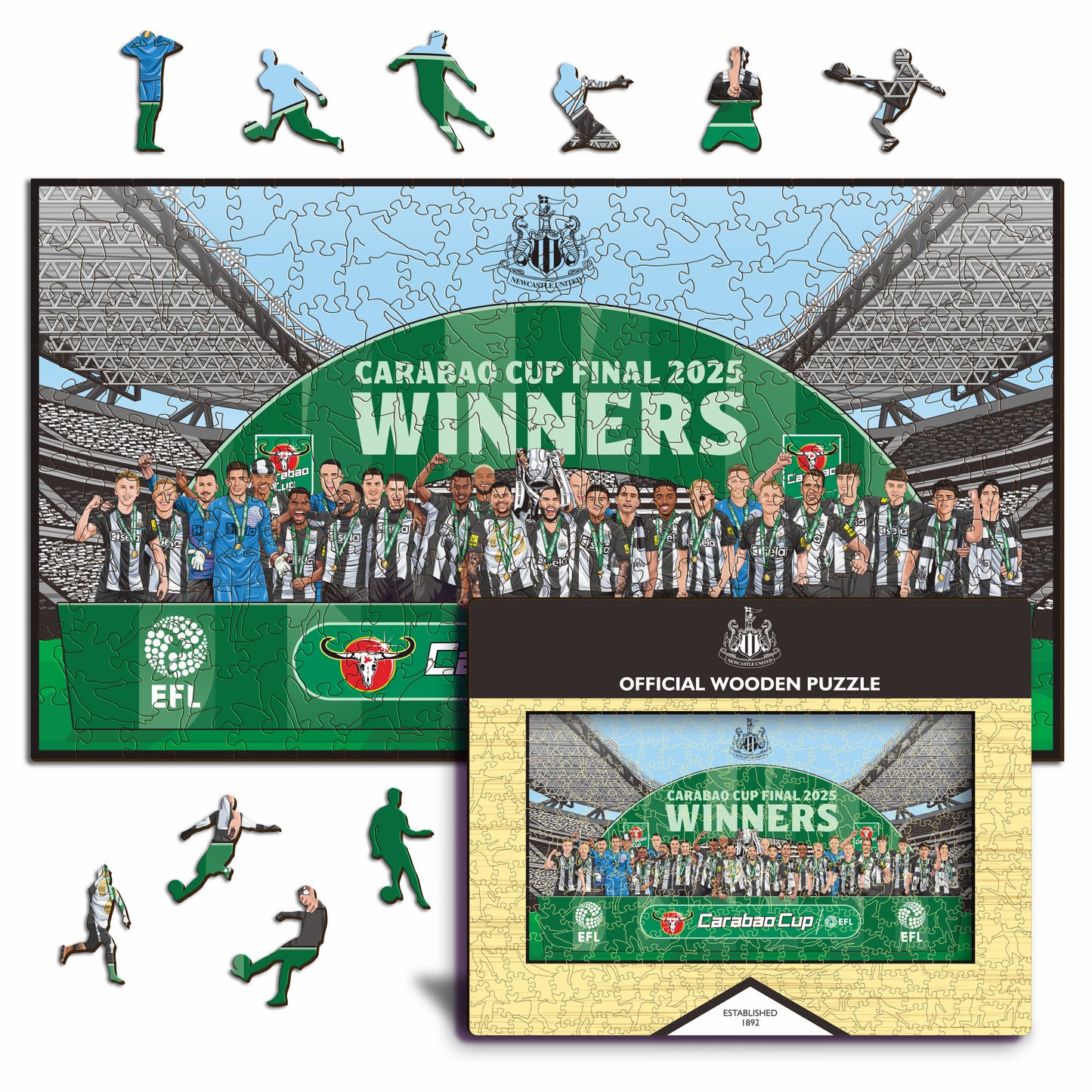 Equipe Newcastle United FC® 2024/25 "Vencedores da Carabao Cup" - Quebra-cabeça de madeira