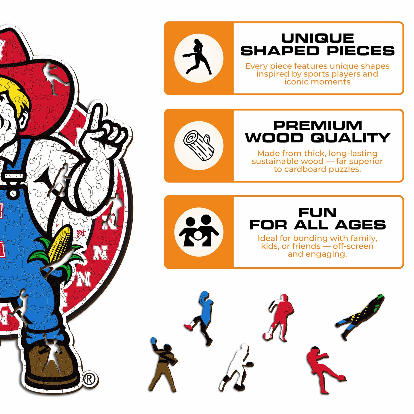 Nebraska Cornhuskers Mascot Wooden Puzzle