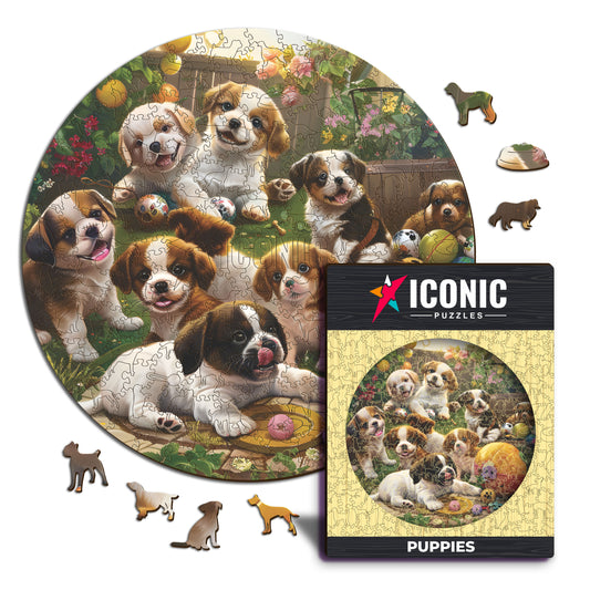 Puppies in the Garden - Wooden Puzzle