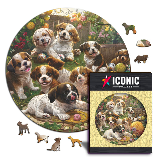 Puppies in the Garden - Wooden Puzzle