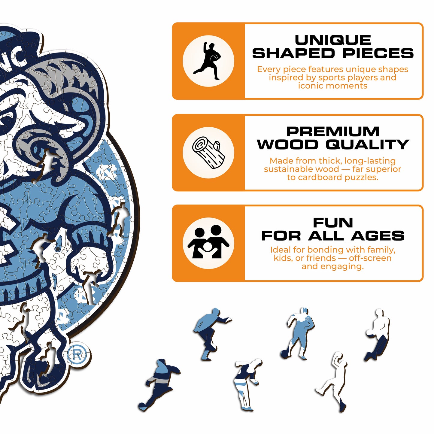 North Carolina Tar Heels Mascot Wooden Puzzle