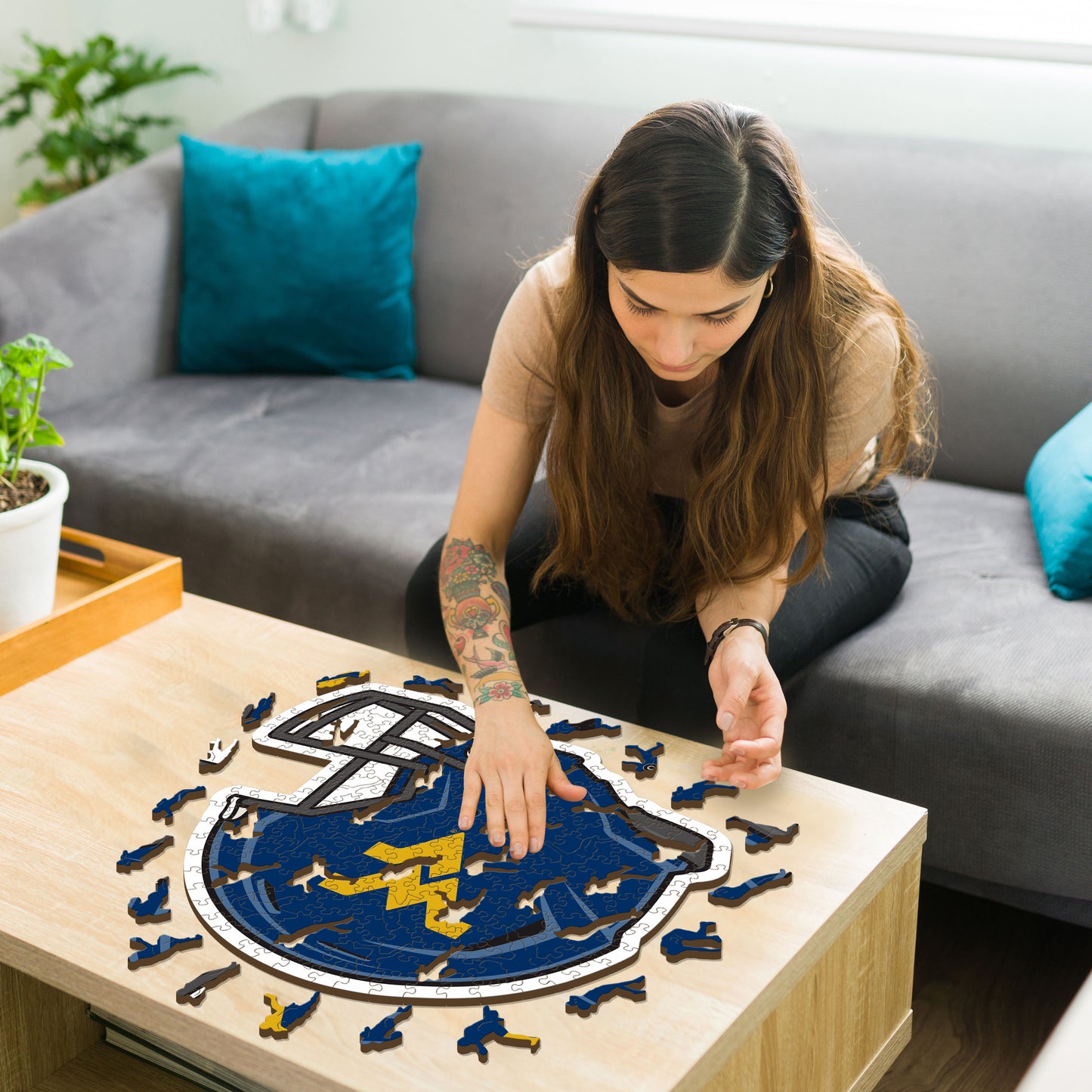 West Virginia University Helmet - Wooden Puzzle