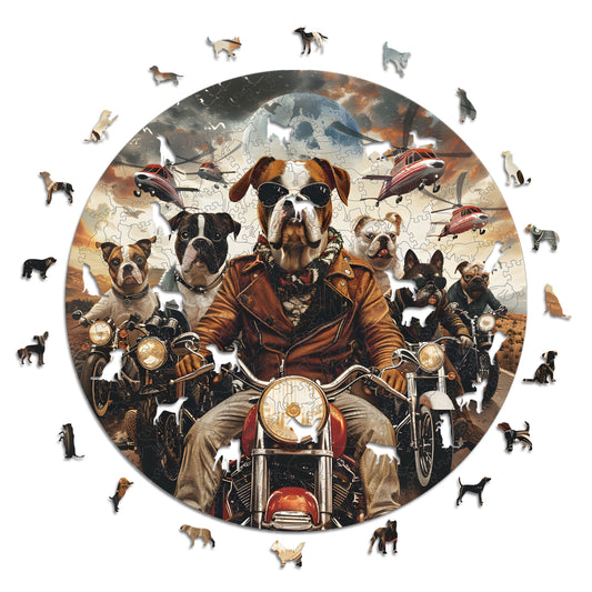 Motorcyclist Dogs - Wooden Puzzle