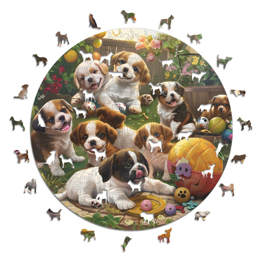 Puppies in the Garden - Wooden Puzzle