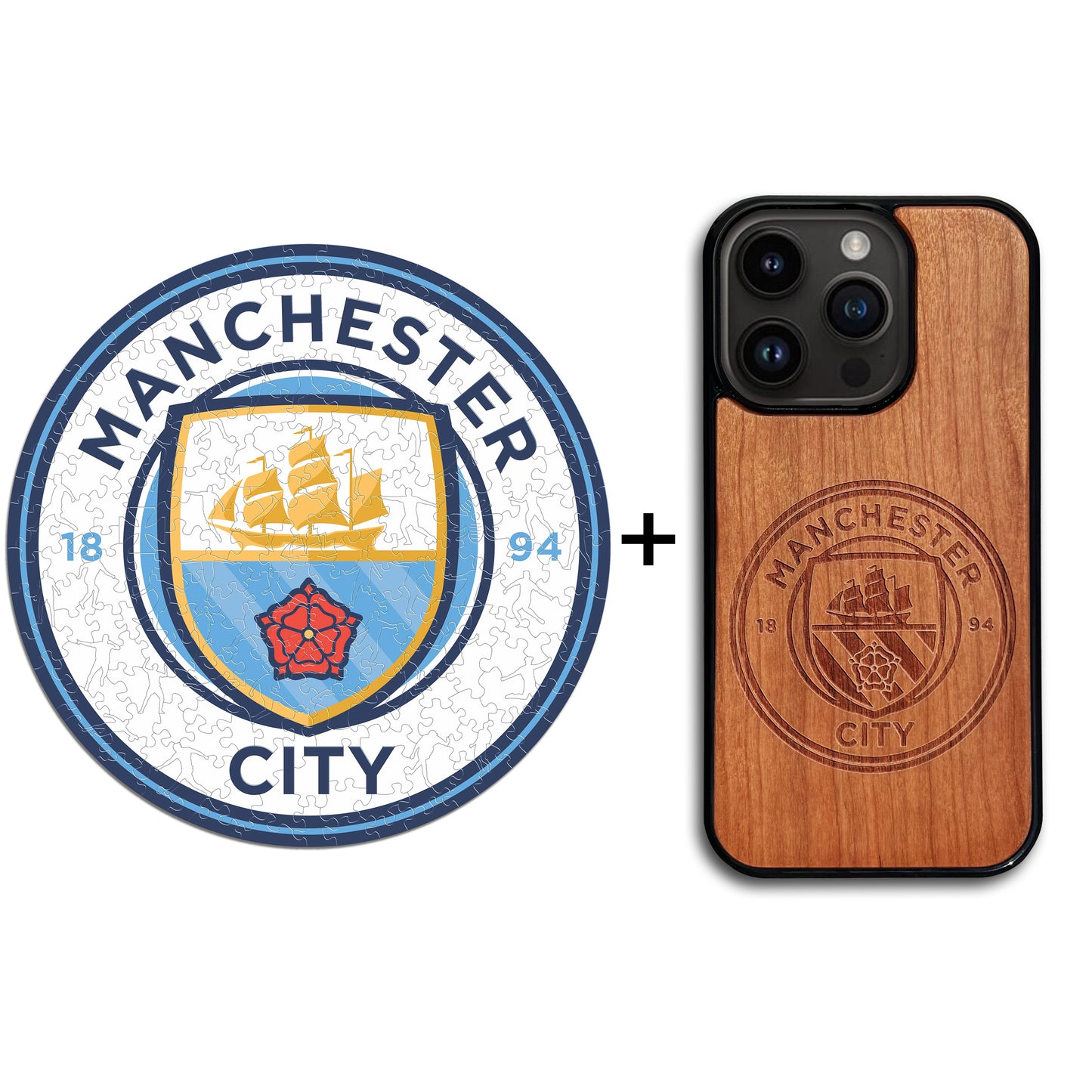 2 件裝曼徹斯特城足球俱樂部® 木製拼圖 + 手機殼