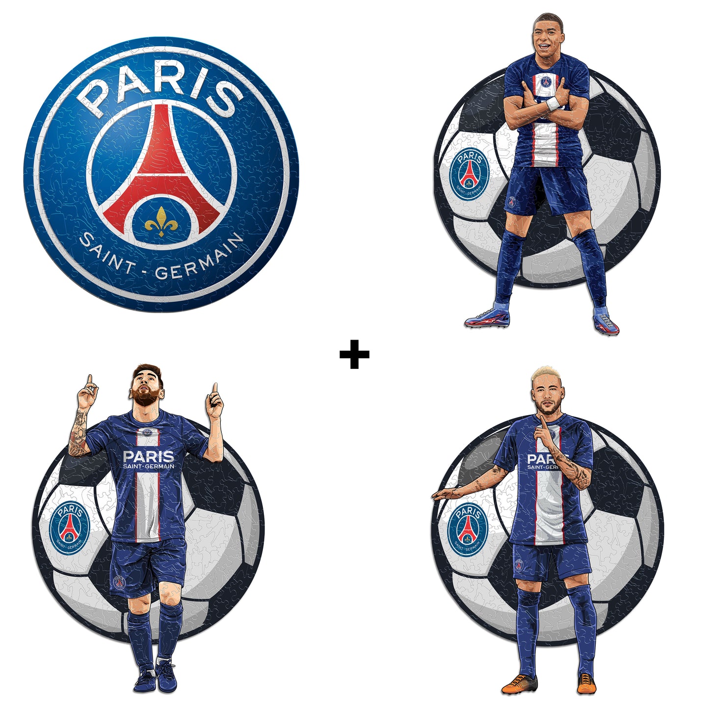 4 件裝 PSG FC® 徽標 + 萊昂內爾·梅西 + 凱利安·姆巴佩 + 小內馬爾。